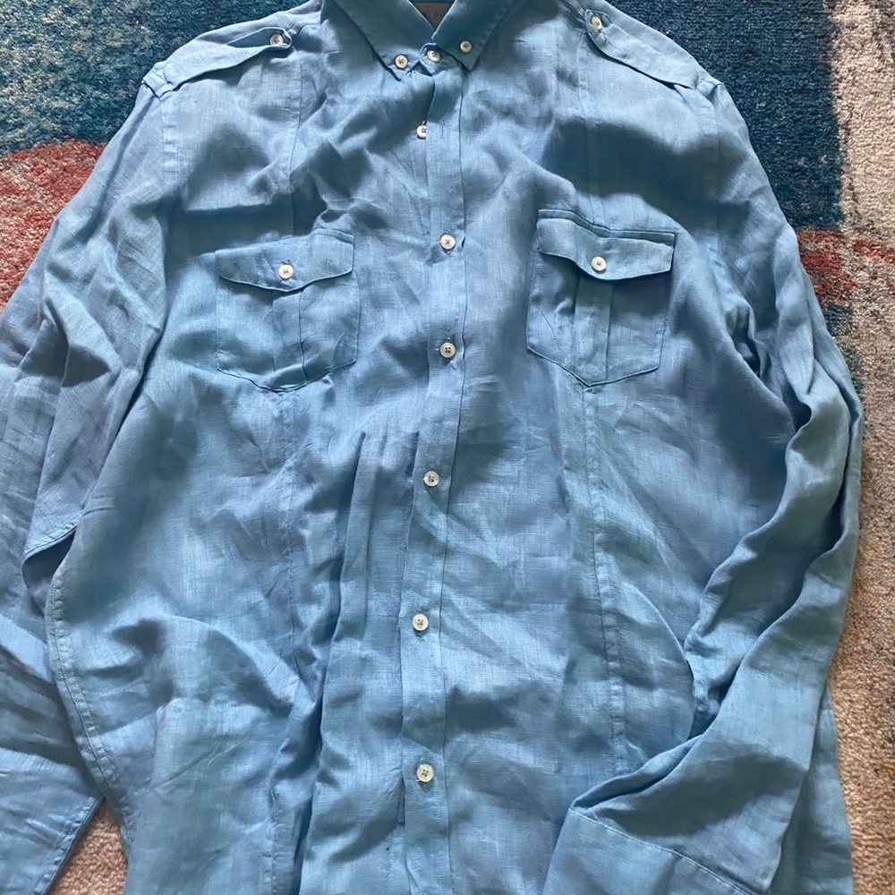 Etro blue linen buttoned down men’s shirt